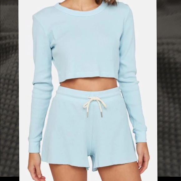 MATE the Label Tops - Mate the label organic blue thermal LS top and drawstring shorts set M